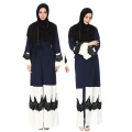 Moda abaya longo vestido Malásia mulheres frente aberta abaya lace splicing poliéster abaya dress